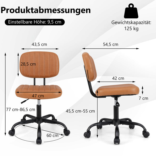 Ergonomic Armless Office Chair, Brown Faux Leather