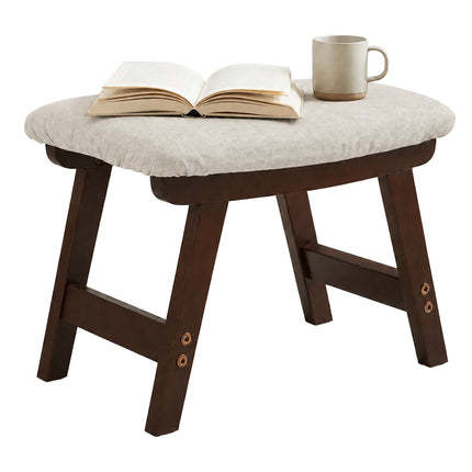 Ergonomic Beige Footstool, Beech Wood & Linen Upholstery