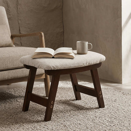 Ergonomic Beige Footstool, Beech Wood & Linen Upholstery