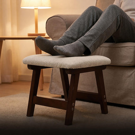 Ergonomic Beige Footstool, Beech Wood & Linen Upholstery