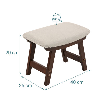 Ergonomic Beige Footstool, Beech Wood & Linen Upholstery