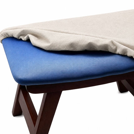 Ergonomic Beige Footstool, Beech Wood & Linen Upholstery