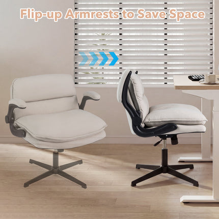 Ergonomic Beige Office Chair with Flip-Up Arms & Swivel