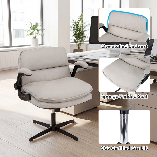 Ergonomic Beige Office Chair with Flip-Up Arms & Swivel