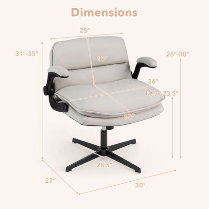Ergonomic Beige Office Chair with Flip-Up Arms & Swivel
