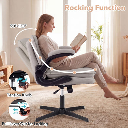 Ergonomic Beige Office Chair with Flip-Up Arms & Swivel