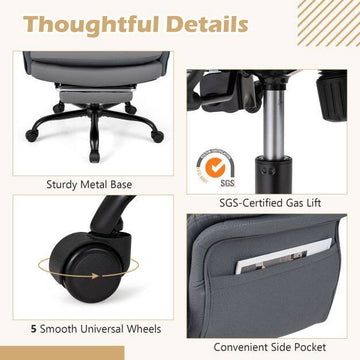 Ergonomic Cross-Legged Office Chair with Footrest, Grey