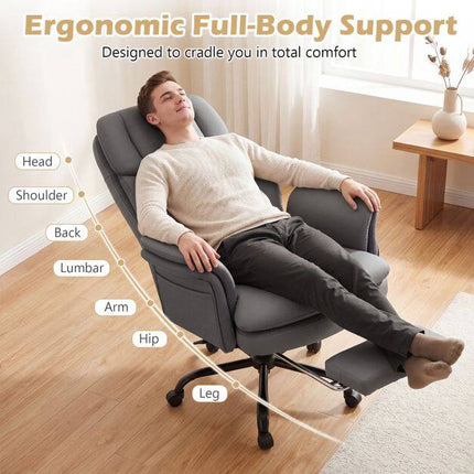 Ergonomic Cross-Legged Office Chair with Footrest, Grey