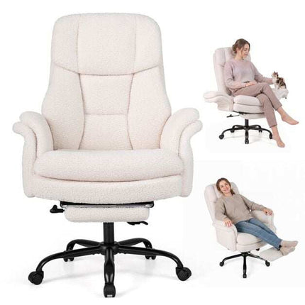 Ergonomic Cross-Legged Office Chair with Footrest, White