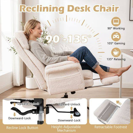 Ergonomic Cross-Legged Office Chair with Footrest, White