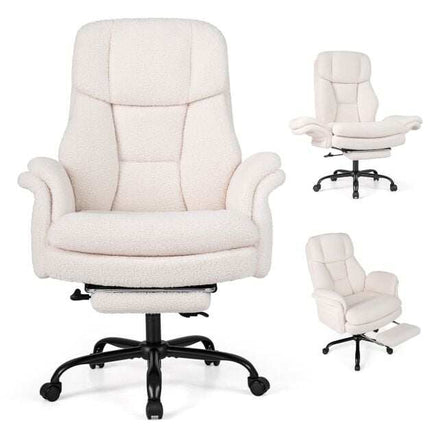 Ergonomic Cross-Legged Office Chair with Footrest, White