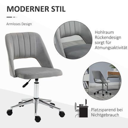 Ergonomic Grey Velvet Office Chair with Adjustable Height