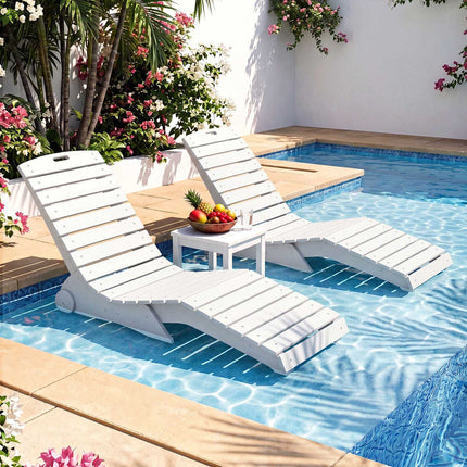 Ergonomic HDPE Pool Lounger with Wheels – White