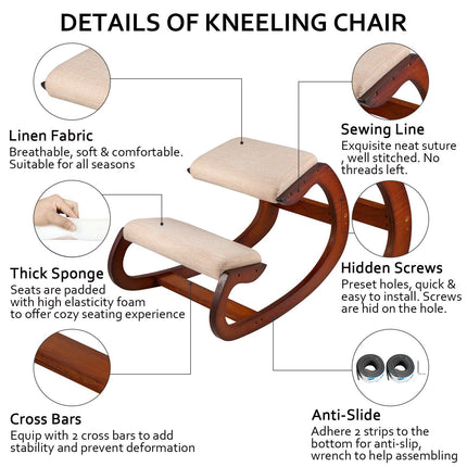 Ergonomic Kneeling Chair – 220 lb, Birch Wood Rocking