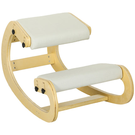 Ergonomic Kneeling Chair, Adjustable Birch Wood Base, Cream