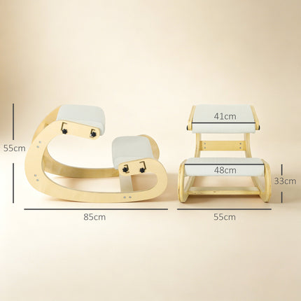 Ergonomic Kneeling Chair, Adjustable Birch Wood Base, Cream