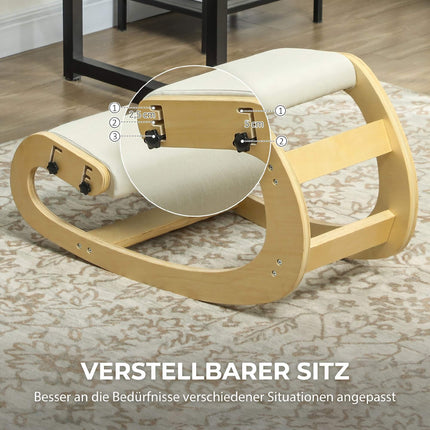 Ergonomic Kneeling Chair, Adjustable Birch Wood Base, Cream