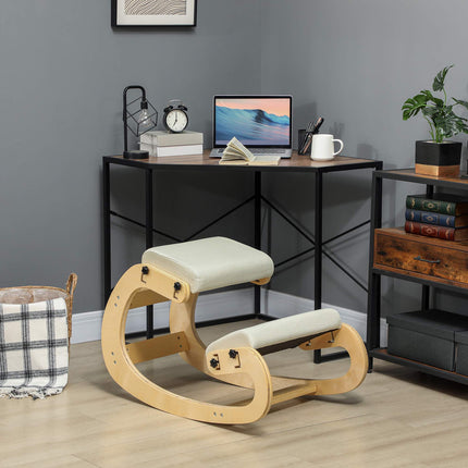 Ergonomic Kneeling Chair, Adjustable Birch Wood Base, Cream