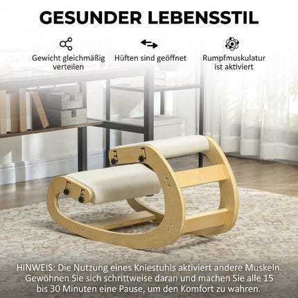 Ergonomic Kneeling Chair, Adjustable Birch Wood Base, Cream