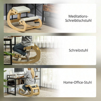 Ergonomic Kneeling Chair, Adjustable Birch Wood Base, Cream
