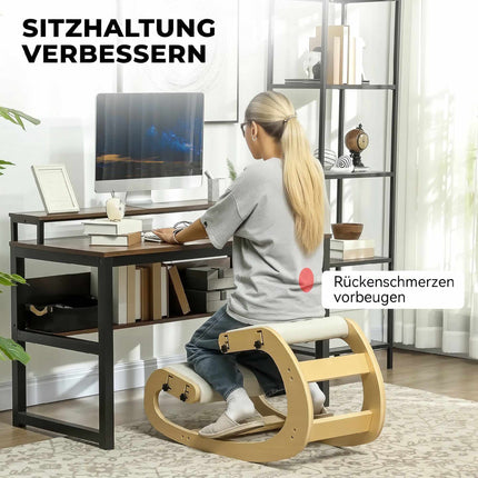 Ergonomic Kneeling Chair, Adjustable Birch Wood Base, Cream
