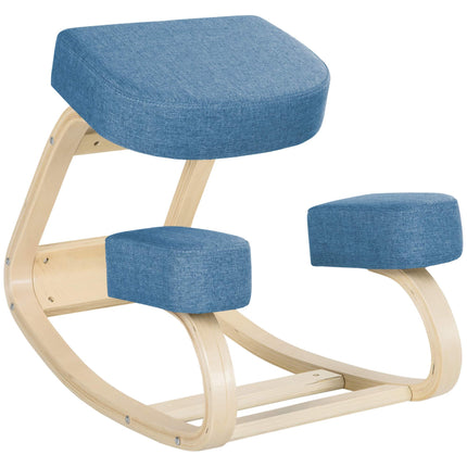 Ergonomic Kneeling Chair, Birch Wood, 120kg Capacity, Blue