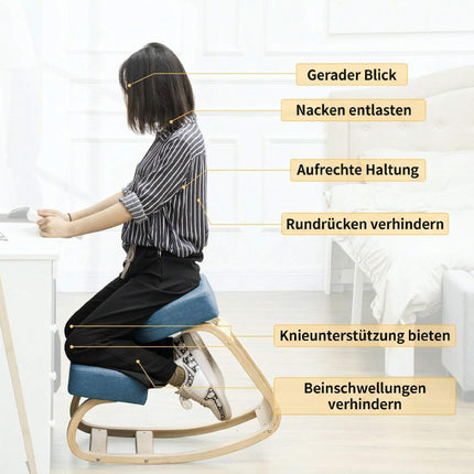 Ergonomic Kneeling Chair, Birch Wood, 120kg Capacity, Blue