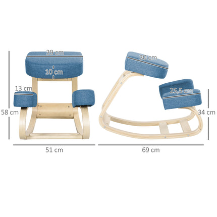 Ergonomic Kneeling Chair, Birch Wood, 120kg Capacity, Blue