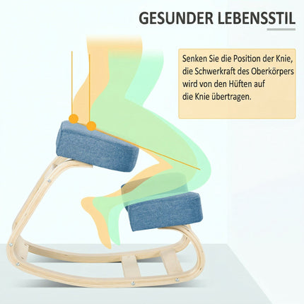 Ergonomic Kneeling Chair, Birch Wood, 120kg Capacity, Blue