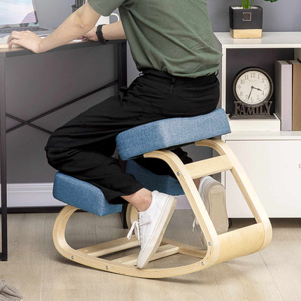 Ergonomic Kneeling Chair, Birch Wood, 120kg Capacity, Blue