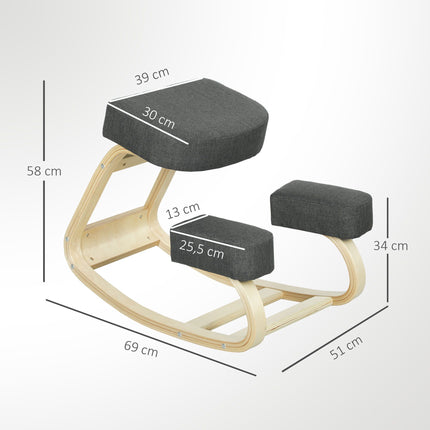 Ergonomic Kneeling Chair, Birch Wood, 120kg Capacity, Dark Grey