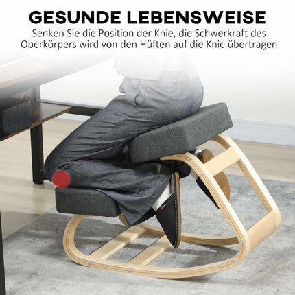 Ergonomic Kneeling Chair, Birch Wood, 120kg Capacity, Dark Grey