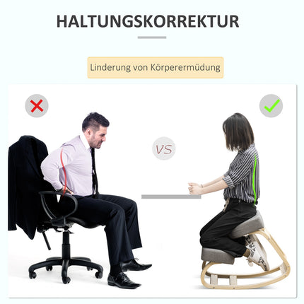 Ergonomic Kneeling Chair, Birch Wood, 120kg Capacity, Gray