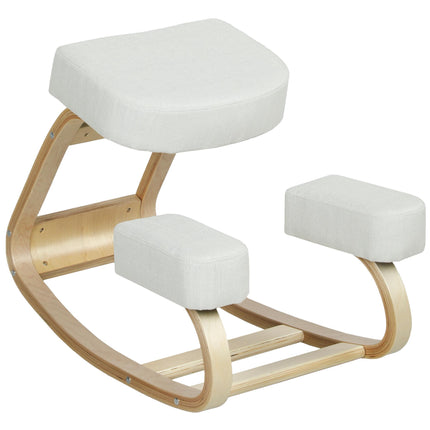 Ergonomic Kneeling Chair, Birch Wood, Cream White, 120kg Capacity