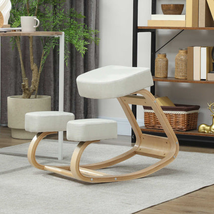 Ergonomic Kneeling Chair, Birch Wood, Cream White, 120kg Capacity