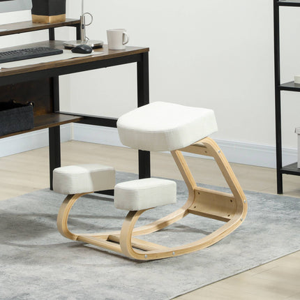 Ergonomic Kneeling Chair, Birch Wood, Cream White, 120kg Capacity