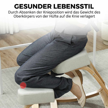 Ergonomic Kneeling Chair, Birch Wood, Cream White, 120kg Capacity