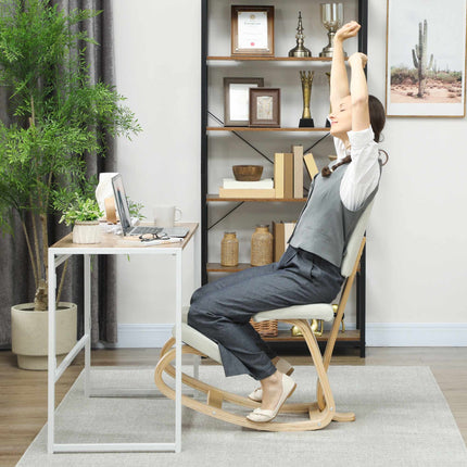 Ergonomic Kneeling Chair, Birch Wood Frame, Cream White