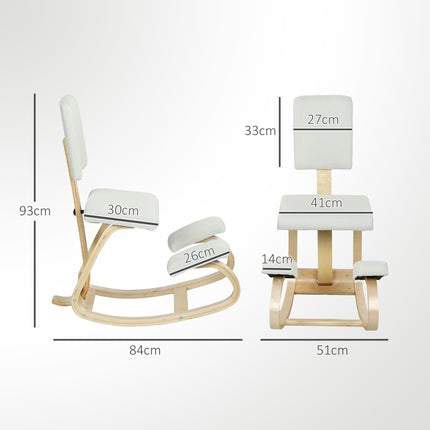 Ergonomic Kneeling Chair, Birch Wood Frame, Cream White