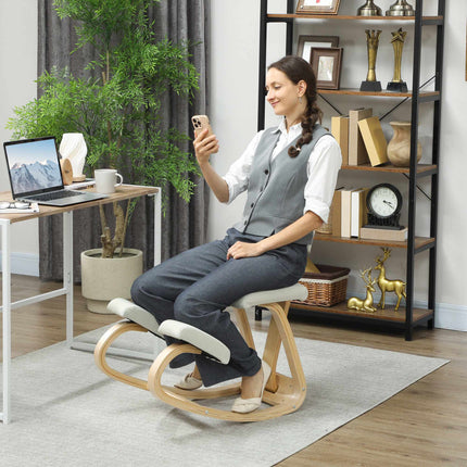 Ergonomic Kneeling Chair, Birch Wood Frame, Cream White