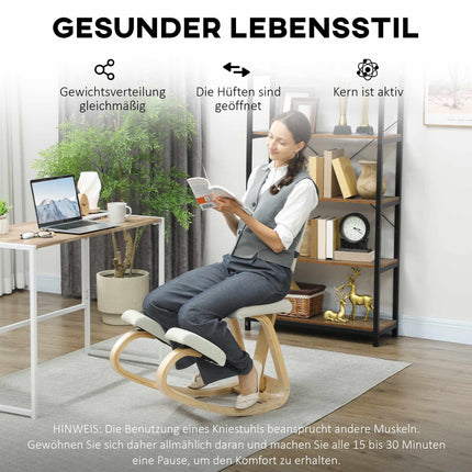 Ergonomic Kneeling Chair, Birch Wood Frame, Cream White