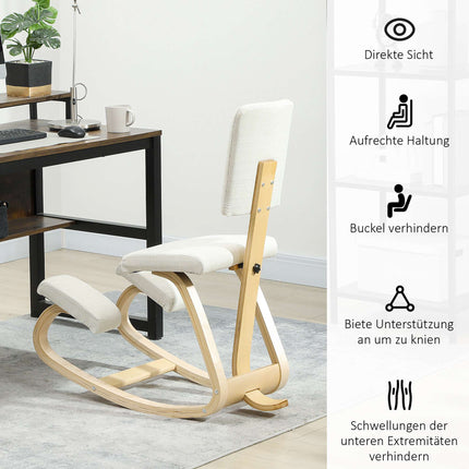 Ergonomic Kneeling Chair, Birch Wood Frame, Cream White