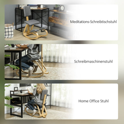 Ergonomic Kneeling Chair, Birch Wood, Gray, Home & Office