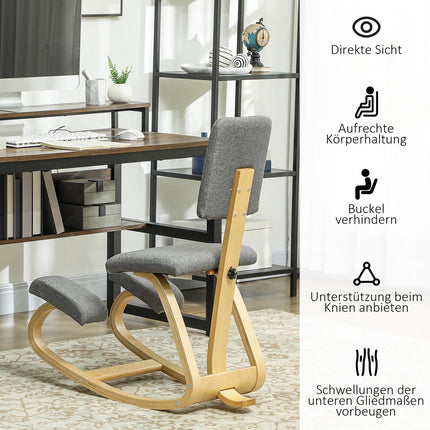 Ergonomic Kneeling Chair, Birch Wood, Gray, Home & Office