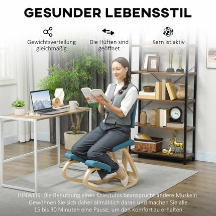 Ergonomic Kneeling Chair, Dark Blue, Birch Wood Frame