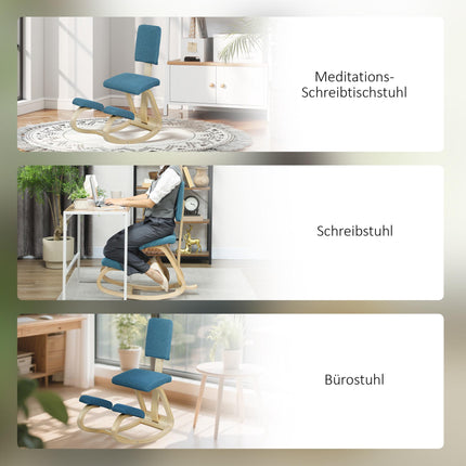 Ergonomic Kneeling Chair, Dark Blue, Birch Wood Frame