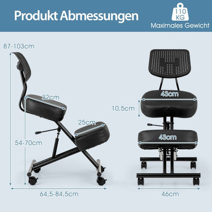 Ergonomic Kneeling Chair with Adjustable Height and Backrest