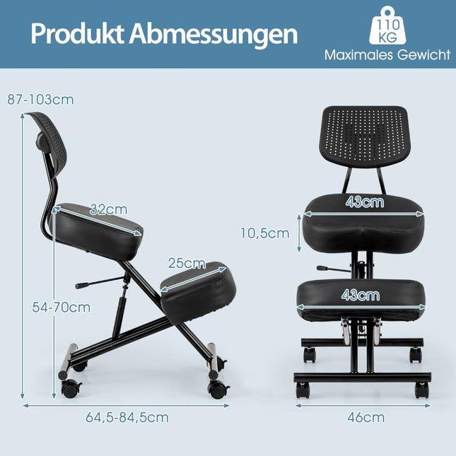 Ergonomic Kneeling Chair with Adjustable Height and Backrest