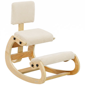 Ergonomic Kneeling Chair with Backrest, Corduroy, Cream White