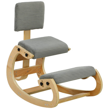 Ergonomic Kneeling Chair with Backrest, Dark Grey Cord Fabric
